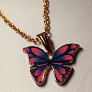 Elegant Multicolor Butterfly Gold-Plated Pendant Necklace for Women