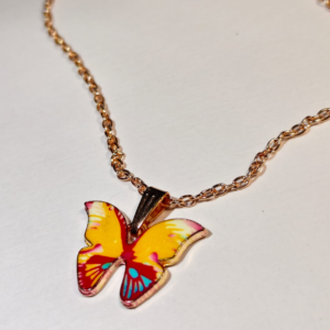 Yellow Butterfly Pendant Necklace for Women | Gold-Plated Multicolor Butterfly Charm Chain | Elegant Fashion Jewelry