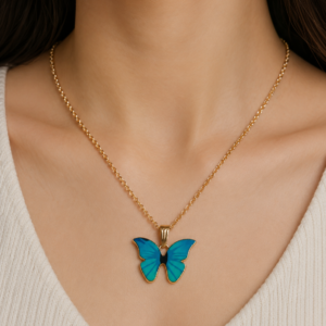 Blue Butterfly Charm Pendant with Chain | Stylish Fashion Jewelry