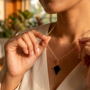 Women Stylish Black Geometric Pendant Necklace | Elegant Rose Gold Finish Chain | Trendy Fashion Jewellery for Girls & Women